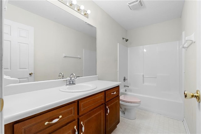 6752 Stringer Rd, Clermont, GA 30527 - bathroom featuring vanity, toilet, tile patterned floors, and shower / tub combination