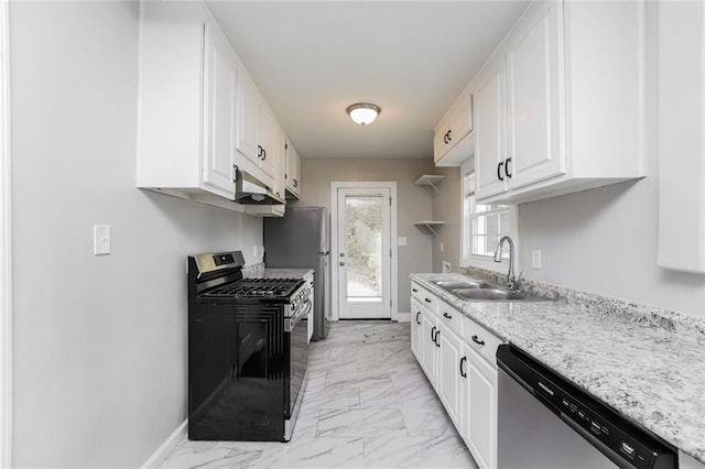 1381 Benteen Way SE, Atlanta, GA 30315 - kitchen featuring stainless steel appliances, a sink, light marble finish floors, white cabinets, and baseboards
