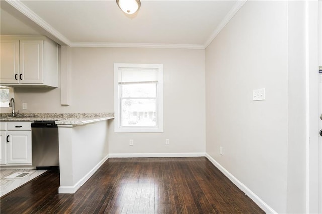 1381 Benteen Way SE, Atlanta, GA 30315 - kitchen featuring dishwasher, dark wood-style floors, healthy amount of natural light, crown molding, and a sink
