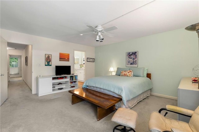 5180 Chemin De Vie, Atlanta, GA 30342 - bedroom featuring light colored carpet, baseboards, a ceiling fan, and ensuite bathroom