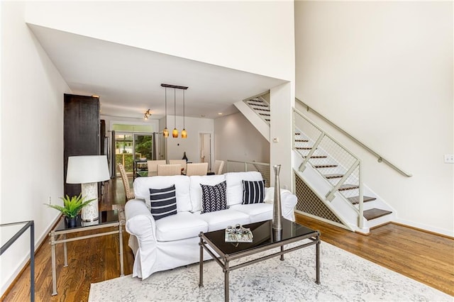 living room with hardwood / wood-style flooring