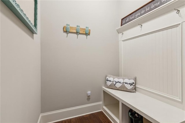 mudroom with dark wood-type flooring