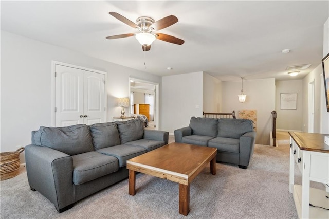 living room with light carpet