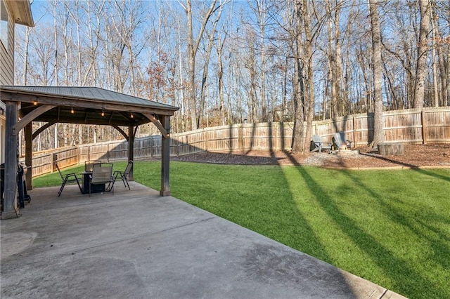 view of yard featuring a gazebo and a patio