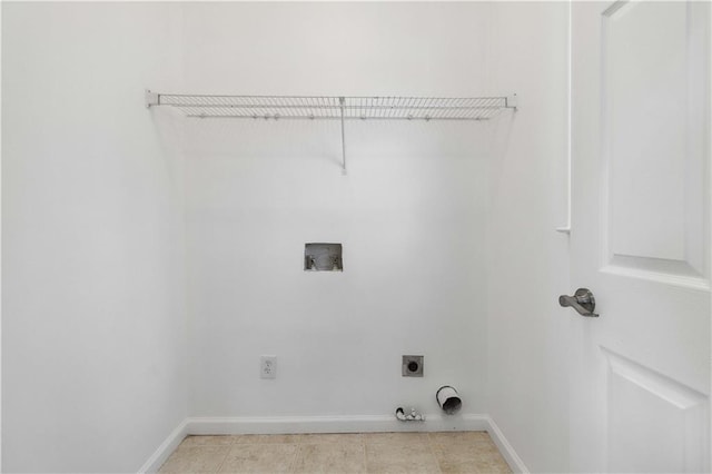 laundry room with washer hookup, hookup for a gas dryer, electric dryer hookup, laundry area, and baseboards