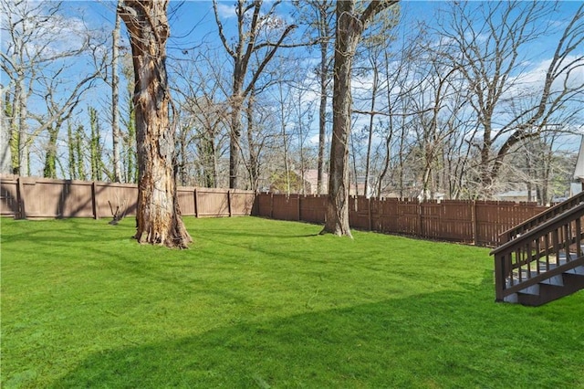 view of yard with a fenced backyard