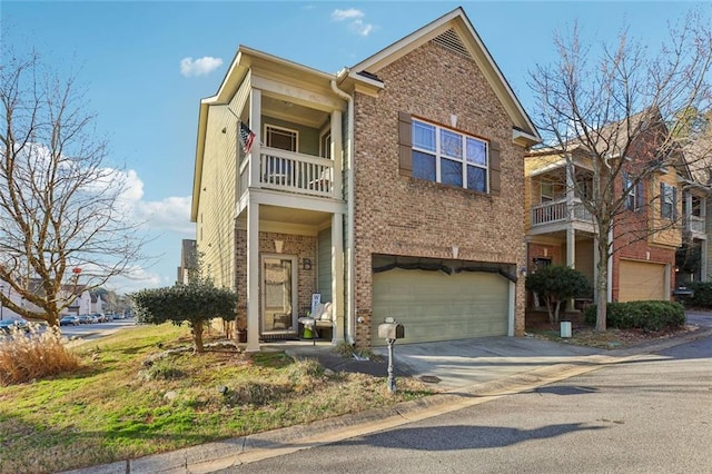 view of front of house featuring a garage, brick siding, and driveway