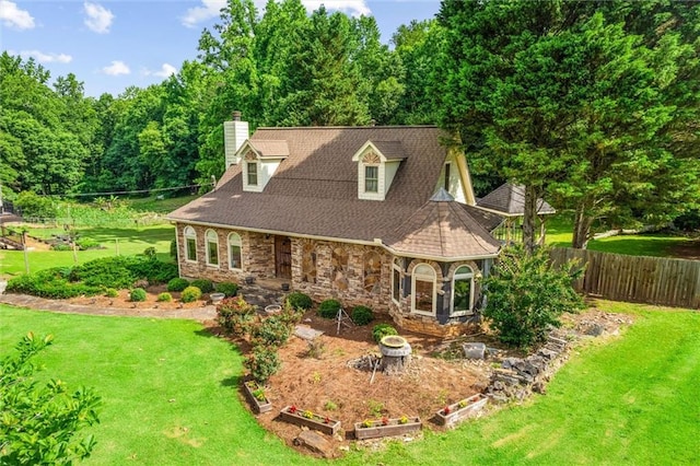 150 Wilbanks St, Buford, GA 30518 - cape cod-style house featuring stone siding, a chimney, and a shingled roof