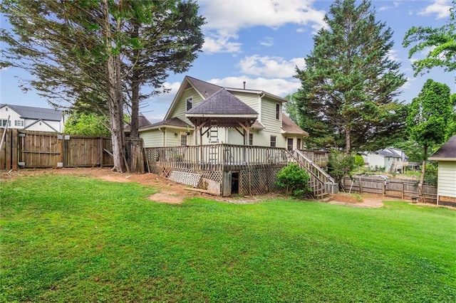 150 Wilbanks St, Buford, GA 30518 - rear view of property featuring a wooden deck, stairway, and a shingled roof