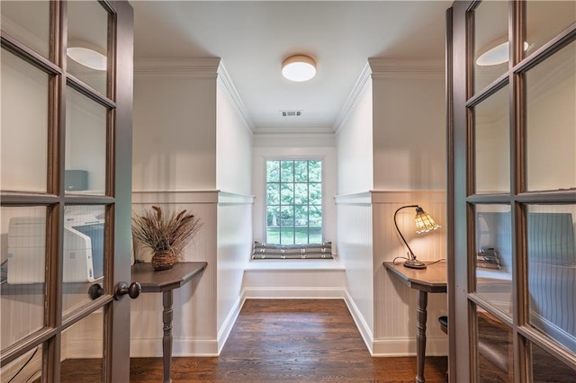 spacious closet featuring visible vents and dark wood finished floors