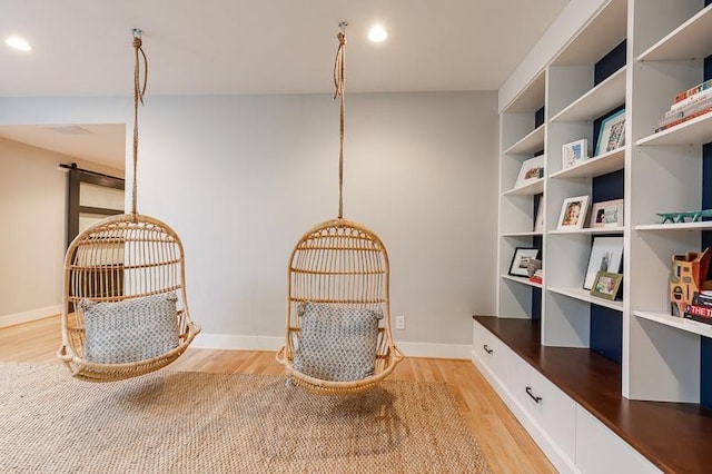 living area with light hardwood / wood-style flooring