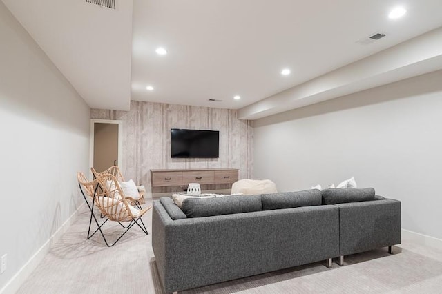 living room featuring light colored carpet