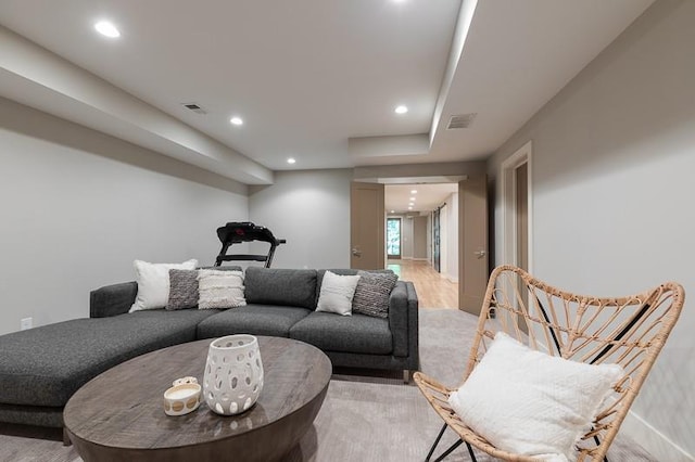 living room with light hardwood / wood-style floors