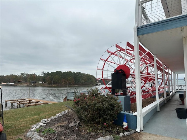 view of dock with a water view