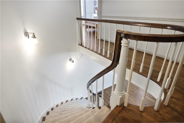 staircase with wood finished floors