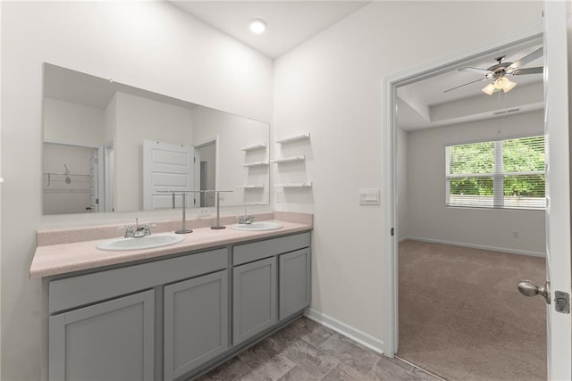 1278 Daurian Dr, Statham, GA 30666 - bathroom featuring double vanity and ceiling fan