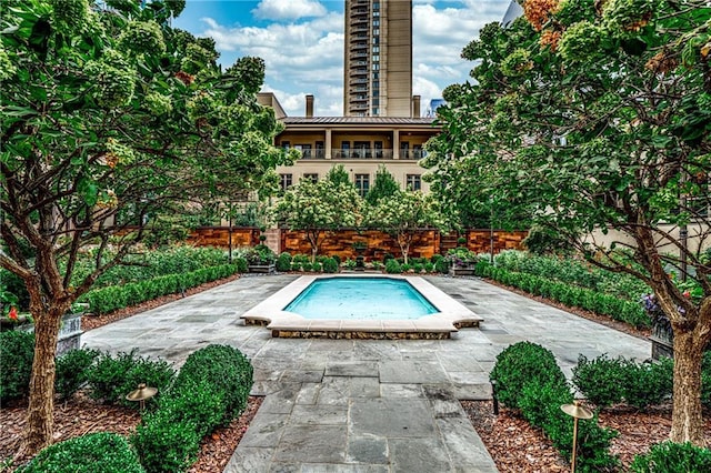 view of swimming pool featuring a patio area and a jacuzzi