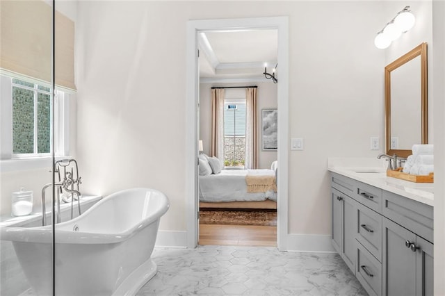 2031 Crossroads Trl, Milton, GA 30004 - full bath featuring healthy amount of natural light, marble look tile flooring, and double vanity