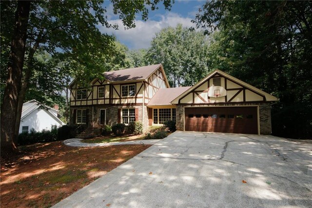 tudor house with a garage