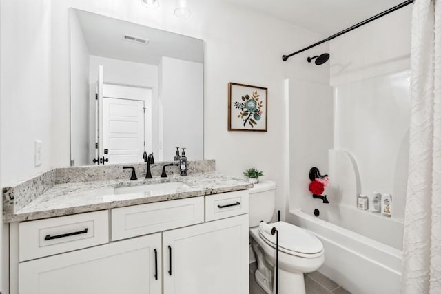 full bathroom featuring vanity, toilet, and shower / tub combo