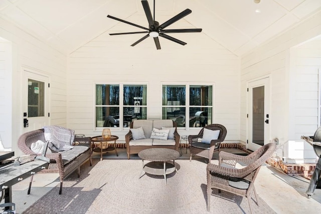 view of patio / terrace with ceiling fan and outdoor lounge area