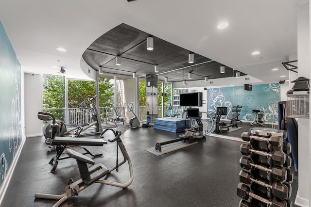 workout area with expansive windows