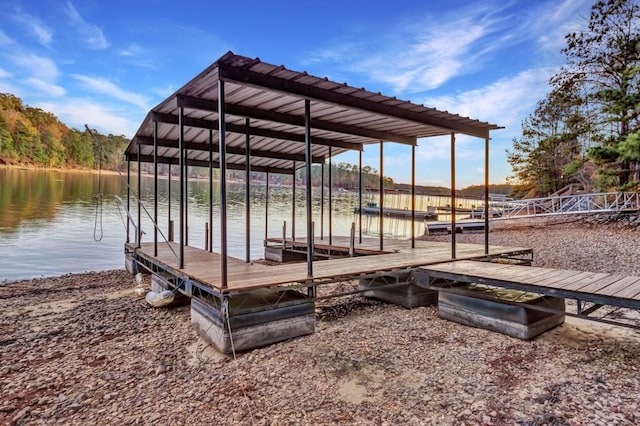 dock area featuring a water view