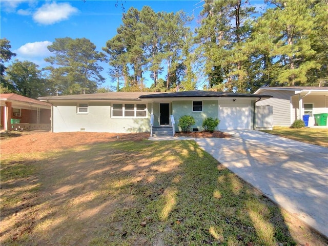 1879 Shamrock Dr, Decatur, GA 30032 - single story home with a front yard, an attached garage, stucco siding, and concrete driveway