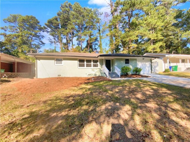 1879 Shamrock Dr, Decatur, GA 30032 - ranch-style house featuring concrete driveway, a garage, and a front lawn