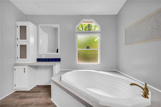 1437 Frank Lovell Rd, Clarkesville, GA 30523 - full bathroom with wood finished floors, a garden tub, and vanity