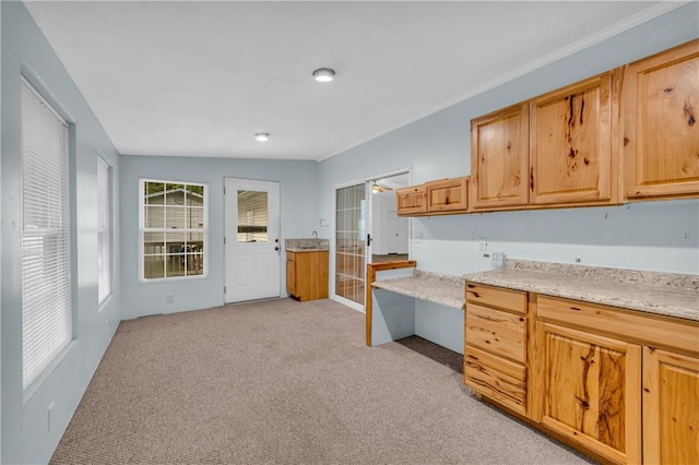 1437 Frank Lovell Rd, Clarkesville, GA 30523 - kitchen featuring light carpet and built in study area