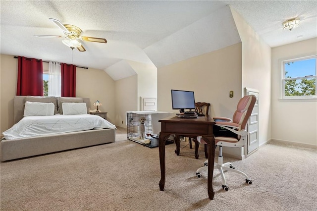 210 N Wesleyan Cir, Macon, GA 31210 - carpeted bedroom featuring an office area, lofted ceiling, a textured ceiling, and a ceiling fan