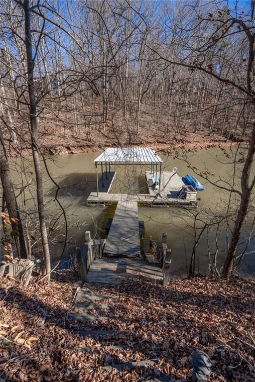 dock area featuring a water view