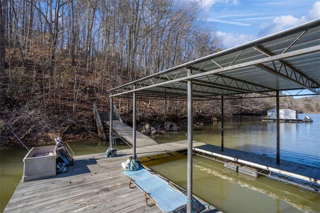 view of dock with a water view