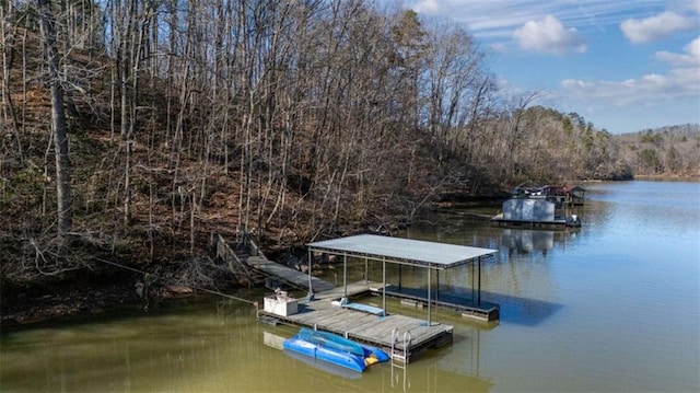 view of dock with a water view