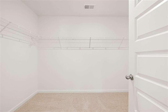 walk in closet featuring visible vents and carpet floors