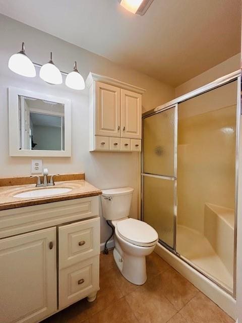 1008 Lakeview Acres, Hiawassee, GA 30546 - bathroom featuring tile patterned flooring, vanity, a shower stall, and toilet
