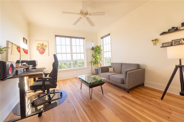 4100 Paces Walk SE Unit 4306, Atlanta, GA 30339 - office with baseboards, light wood finished floors, ornamental molding, and a ceiling fan