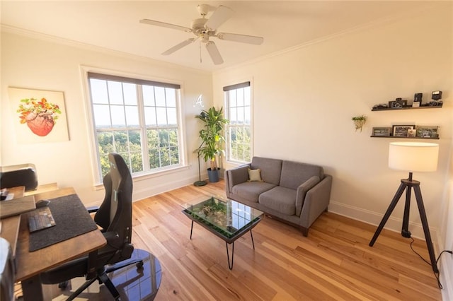 4100 Paces Walk SE Unit 4306, Atlanta, GA 30339 - office with baseboards, crown molding, light wood finished floors, and ceiling fan