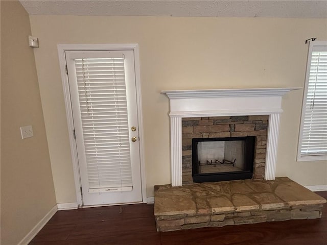 2840 Alcovy River Vw, Dacula, GA 30019 - detailed view of a stone fireplace, wood finished floors, and baseboards