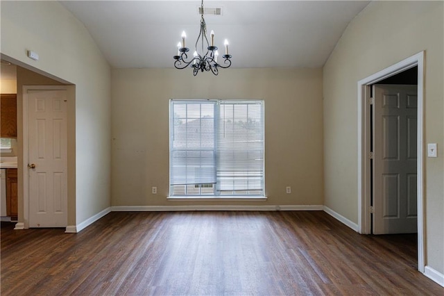 10247 Deep Creek Pl, Union City, GA 30291 - unfurnished dining area featuring a chandelier, dark wood finished floors, and baseboards