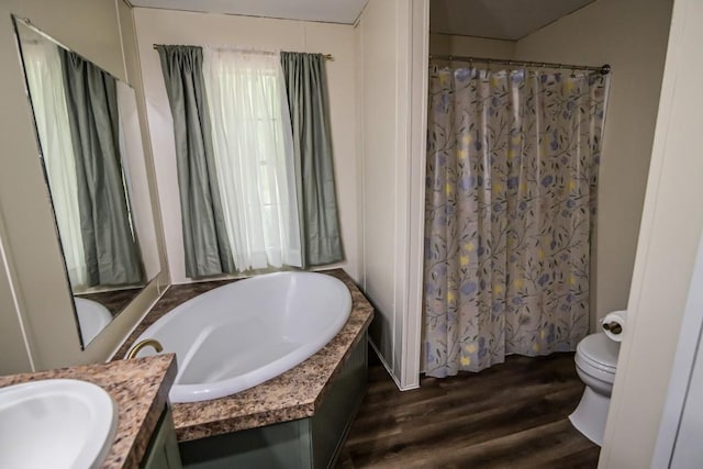 1530 Unity Church Cir, Maysville, GA 30558 - full bathroom featuring vanity, wood finished floors, a bath, and a shower with curtain