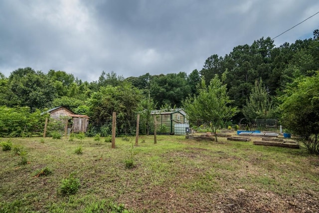 1530 Unity Church Cir, Maysville, GA 30558 - view of yard featuring a garden, a forest view, and an outdoor structure