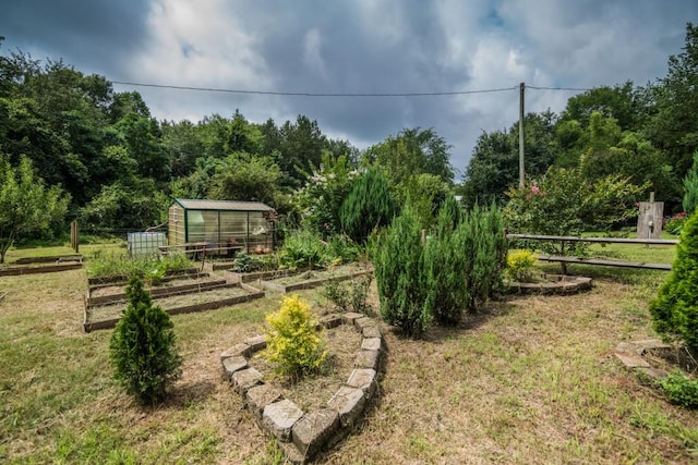 1530 Unity Church Cir, Maysville, GA 30558 - view of yard with a vegetable garden, an outbuilding, and a view of trees