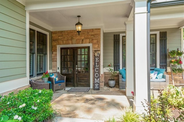 1323 Frey Lake Ct, Kennesaw, GA 30144 - entrance to property with a porch, stone siding, and french doors