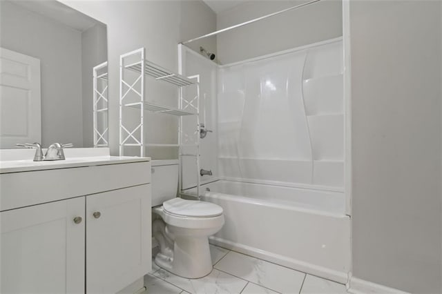 829 Castlebottom Dr, Lawrenceville, GA 30045 - full bath with toilet, bathtub / shower combination, vanity, and marble finish floors