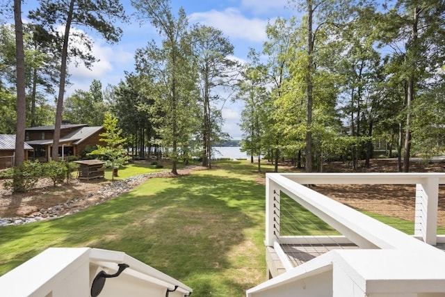 view of yard with a water view