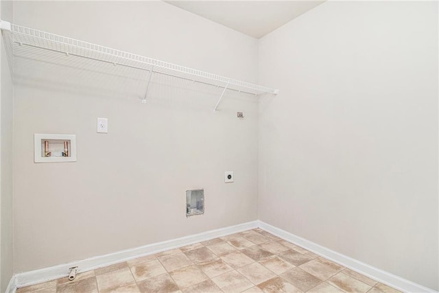 laundry room with laundry area, hookup for a washing machine, electric dryer hookup, and baseboards