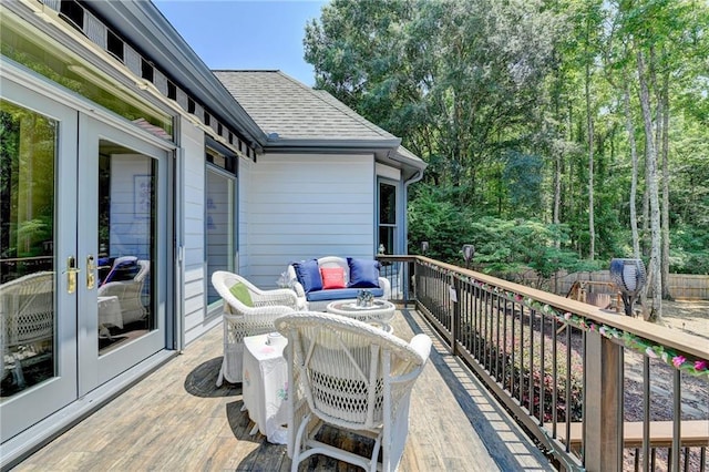 wooden terrace with french doors