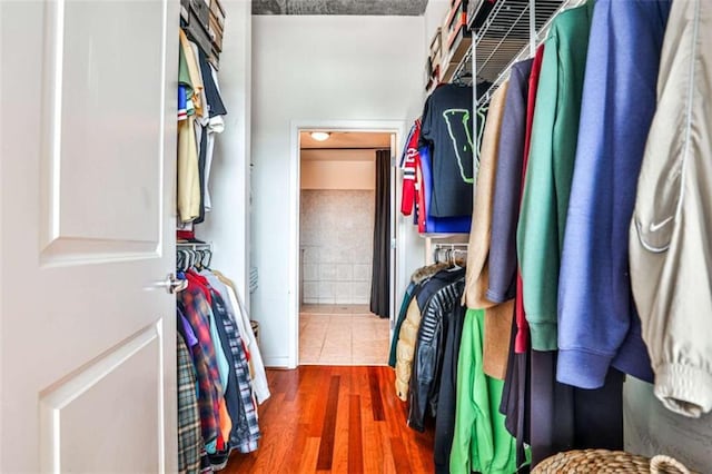 spacious closet featuring dark hardwood / wood-style floors